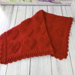 Hand-knitted baby blanket with heart pattern, red and embossed 💕