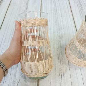 Handmade Bamboo Rope Vase with Glass Jar – Natural, Rustic, and Stylish Décor for Flowers or Home Accents"