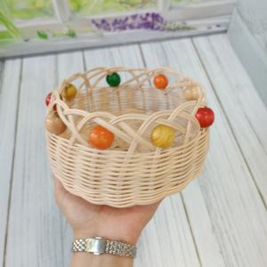 Handmade Bamboo Rope Bowl with Large Colorful Beads – Stylish, Fun, and Eco-Friendly Decorative Bowl for Home or Office"