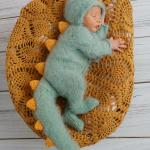 Handmade Knitted Dinosaur Costume for Kids – Green with Yellow Spikes, Soft & Cozy Outfit for Parties, Holidays, Photoshoots, or Play"