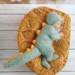Handmade Knitted Dinosaur Costume for Kids – Green with Yellow Spikes, Soft & Cozy Outfit for Parties, Holidays, Photoshoots, or Play"