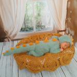 Handmade Knitted Dinosaur Costume for Kids – Green with Yellow Spikes, Soft & Cozy Outfit for Parties, Holidays, Photoshoots, or Play"