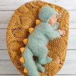 Handmade Knitted Dinosaur Costume for Kids – Green with Yellow Spikes, Soft & Cozy Outfit for Parties, Holidays, Photoshoots, or Play"